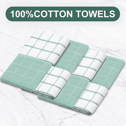 Oven Mitts Pot Holders Sets/Kitchen Towels and Dishcloths, Oven Gloves Kitchen Dish Towels 500 Degree Heat Resistant Potholders with Non-Slip Silicone Surface for Cooking, Grilling, Baking-Mint Green - Image 5