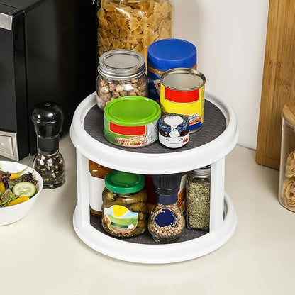 2 Pack, 2 Tier 10" Turntable Lazy Susan Spice Organizer - Rotating Seasoning Rack Spinner for Pantry Cabinet Kitchen Countertop, Table Top Organizing - Multiuse Two Tier Rotating Organization Rack - Image 5