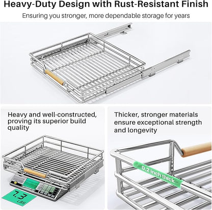 Pull out Cabinet Organizer, 18"W X 21"D, Heavy Duty Smooth Sliding Under Cabinet Shelves for Pots and Pans, Full-Extension Roll out Drawers, Slide out Organization for Home Kitchen Pantry - Image 6