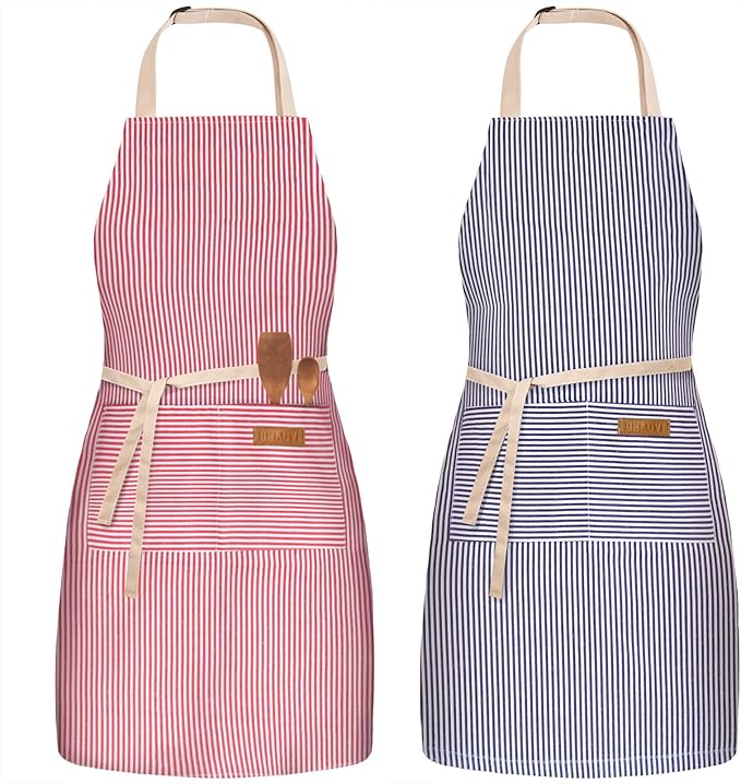 BeLuyi 2 Pack Adjustable Bib Apron with 2 Pockets Chef Cooking Kitchen Restaurant Aprons for Women Men by BELUYI