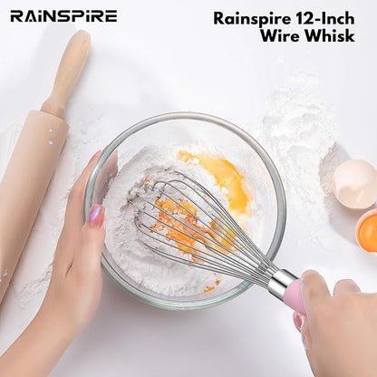 Rainspire 12-Inch Wire Whisk Stainless Steel, Balloon Whisks for Cooking, Wisk Wisking Tool With Soft Silicone Handle, Thick Durable Whisker for Blending, Beating, Whisking, Stirring, Pink - Image 6