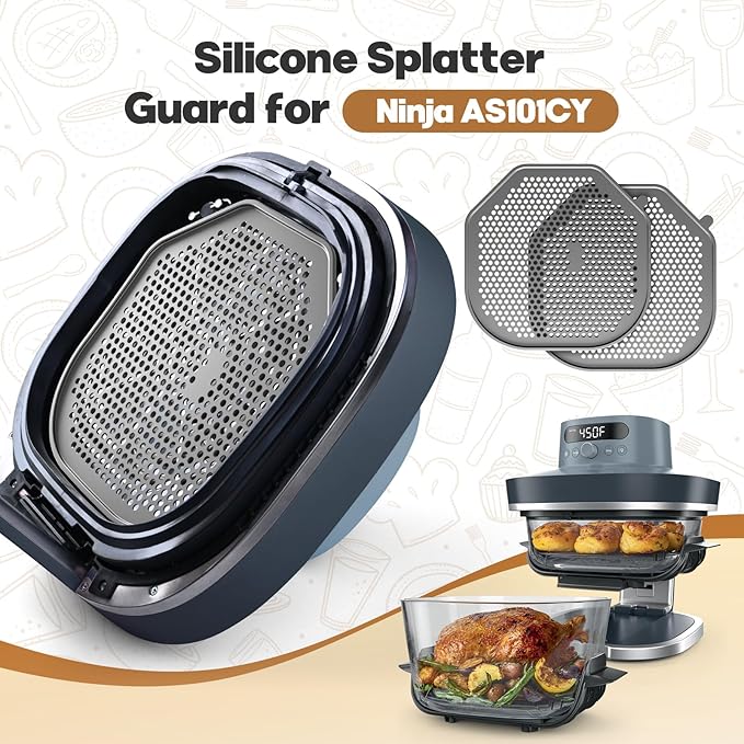 2 PCS Silicone Splatter Shield Heat-Resistant Splash Guard for Ninja Crispi Pro Glass Air Fryer -Replacement Parts AS101CY,Compatible with Ninja Crispi Pro Accessories & Crisp Containers (Grey)