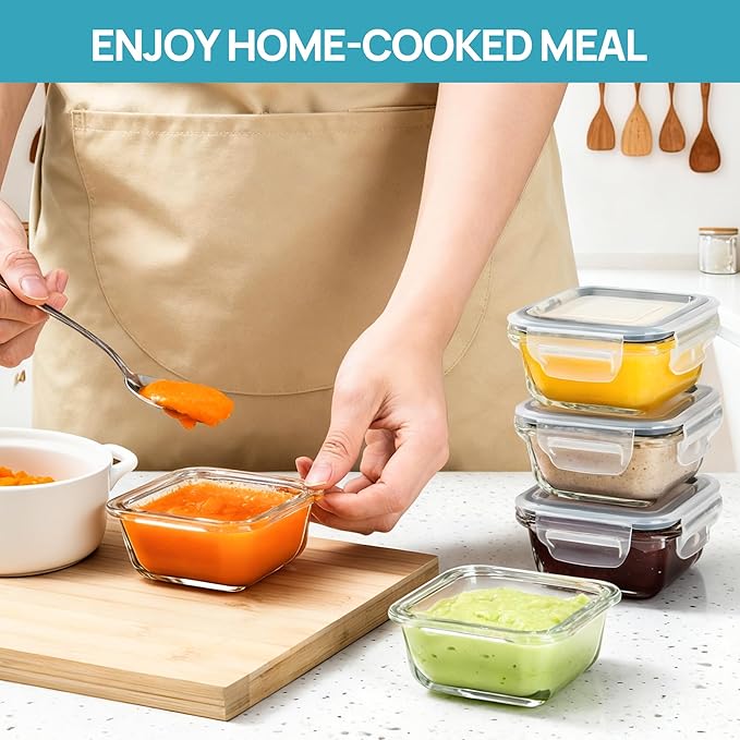 Vtopmart 5Pack 5oz Small Glass Storage Containers with Lids, Glass Meal Prep Food and Sauce Container Sets with Snap Airtight Lids for Microwave, Oven, Freezer and Dishwasher, Grey - Image 4