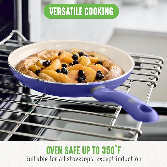 GreenLife 16 Piece Nonstick Cookware Set, Soft Grip Non-Toxic PFAS-Free Ceramic Pots & Pans, Dishwasher & Oven Safe, Frying, Sauce, Utensils, Glass Lids, Stay-Cool Handles, Wobble Free, Periwinkle - Image 11