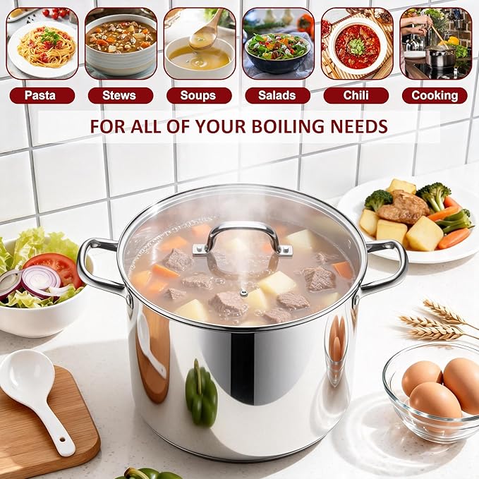 Herogo 16-Quart 18/10 Stainless Steel Stock Pot with Lid, Large Heavy Duty Soup Pot Compatible with Electric, Gas, Induction and Gas Cooktops, Non-Toxic & Corrosion Resistant, Dishwasher Safe