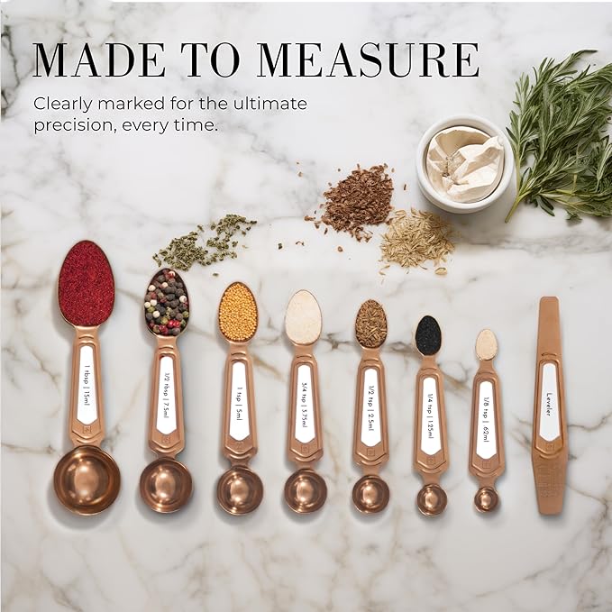 Copper Measuring Spoons Set with Leveler – 8-Piece Double-Sided Nesting Magnetic Measuring Spoons, Stackable & Spice Jar Friendly – Stylish Copper Kitchen Accessories and Decor for Baking and Cooking - Image 3