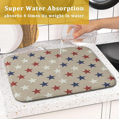 Patriotic July of 4th Blue Red White Star Dish Drying Mat for Kitchen Counter 16x18 Independence Day Absorbent Reversible Microfiber Drying Mats Kitchen Countertop Protector Dishes Drainer Rack Pad - Image 7