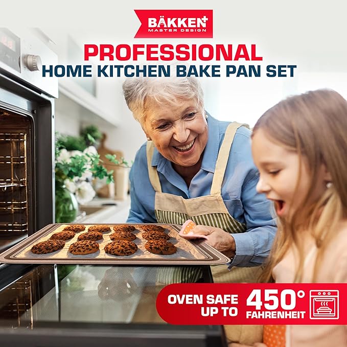 BAKKEN 6-Piece Kitchen Baking Pan Set - Commercial Grade Carbon Steel Bakeware, With Nonstick Coating, Stackable and Space-saving Design, PFOA, PFOS, PTFE Free, Oven Safe Tray (Up To 450°F), Brown - Image 6