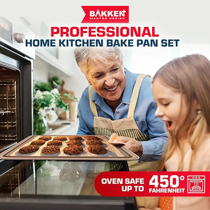 BAKKEN 6-Piece Kitchen Baking Pan Set - Commercial Grade Carbon Steel Bakeware, With Nonstick Coating, Stackable and Space-saving Design, PFOA, PFOS, PTFE Free, Oven Safe Tray (Up To 450°F), Brown - Image 6