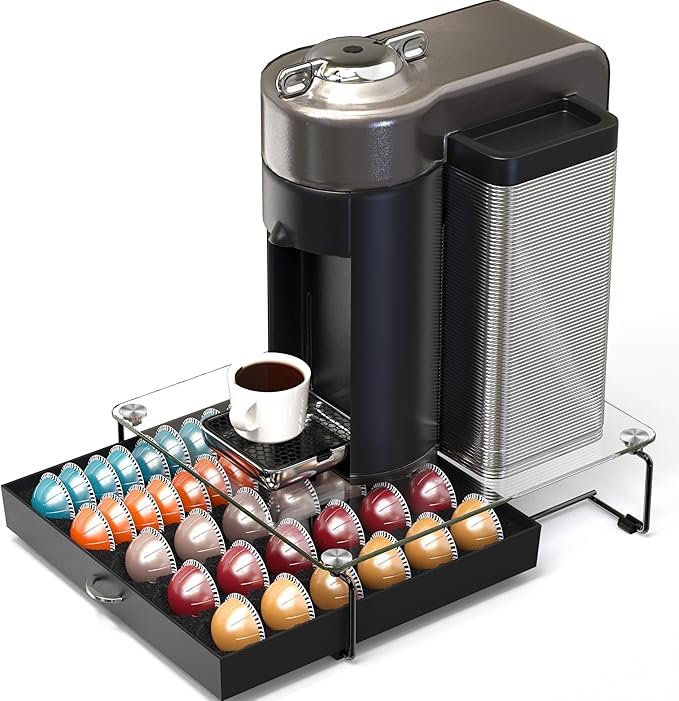 Deco Brothers Crystal Tempered Glass Vertuo Pod Holder Drawer, 30 Large or 60 Small Nespresso Capsule Organizer, Black - Image 4