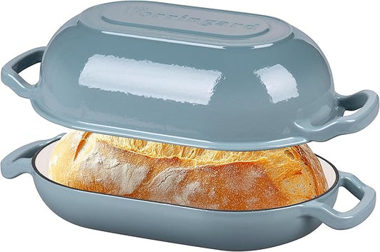 VORRINGARD Enameled Cast Iron Sourdough Bread Oven, Dutch Oven, Loaf Cast Iron Bread Pan for Homemade Bread Baking, Meatloaf Pan with Lid, 5QT, Sea Salt by Unknown