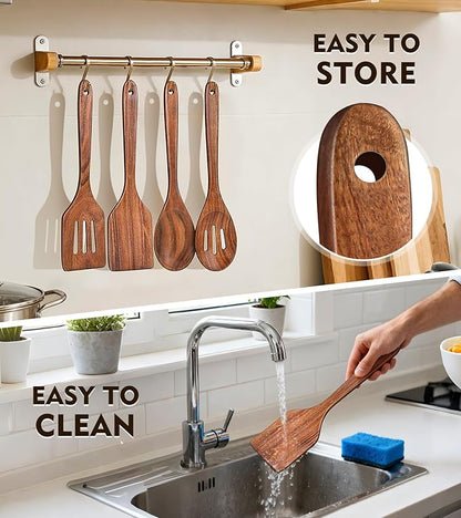 4Pcs Wooden Spatula for Cooking, Acacia Wooden Spatula for Kitchen Use, Nonstick Cookware Safe Utensils Set for Cooking, Mixing, Serving, Draining, Ideal Cooking Utensils Gift - Image 7