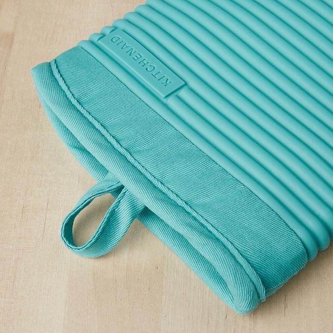 KITCHENAID Ribbed Soft Silicone Oven Mitt 2-Pack Set, 7.5"x13", Aqua Sky - Image 7
