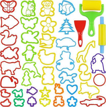 Dough Tools with 40 pcs Plastic Dough Cutters Animal Shapes, 3 pcs Basic Dough Tools by LanMa