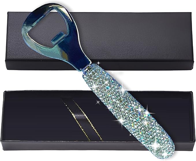 Handcrafted Silver Crystal Bling Beer Opener – Sparkle Diamond Bottle Openers for Home Bar, Bartenders, Party, Wedding Gift, Glitter Accessory for Women & Men