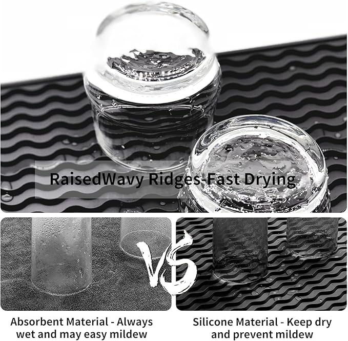 ZLR Silicone Sponge Holder & Sink Caddy Tray (6" x 17") - Narrow Dish Drying Mat for Kitchen Counter - Waterproof Soap Dispenser Organizer, Non-Slip Bathroom Vanity Tray (Black) - Image 2