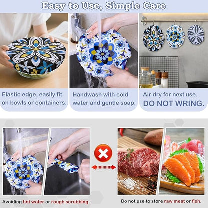 5-Size Reusable Beeswax Bowl Covers for Bread Proofing, Cotton Cloth Flexible Beeswax Wraps for Food Storage(Moroccan Style) - Image 6