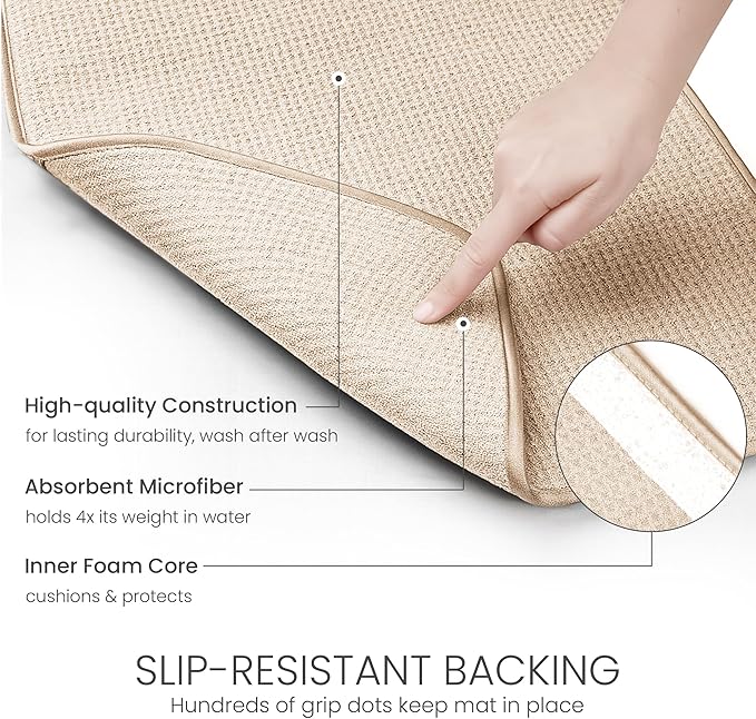 Bellemain XL Dish Mat 24" x 17" ( LARGEST MAT ) Microfiber Dish Drying Mat , Super absorbent ( Ivory ) - Image 4