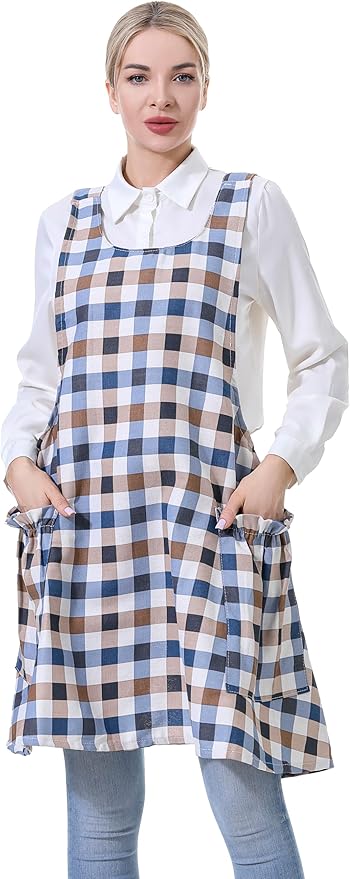 Cozy Adjustable Cross Back Aprons for Women with Pockets Cotton Linen Cooking Kitchen Baking