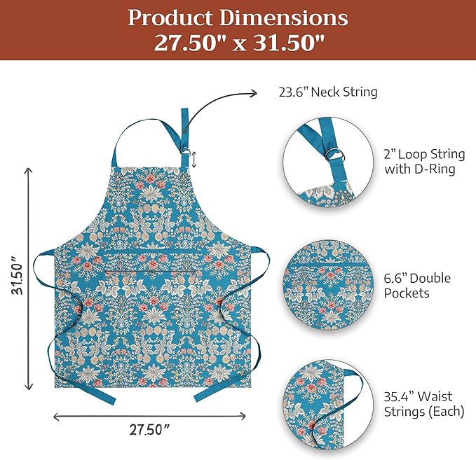 Maison d' Hermine 100% Cotton Apron for women with Pocket Kitchen Chef Apron for Men Cooking Mothers Day Gifts