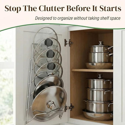 Evelots 6-Tier Pot Lid Organizer for Cabinet Door or Pantry Wall - Pots and Pans Lid Holder Rack - Glass or Metal Pan Covers Cabinet Organizer Kitchen Storage - Chrome Finished