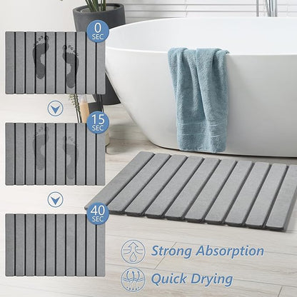 AWW Foldable Stone Bath Mat, Super Absorbent Diatomaceous Earth Mats, Non-Slip 23.6 x 15.5 Inch Quick Drying Mat, Compact and Easy to Store Bath Mats for Bathroom, Easy to Clean, Grey - Image 2