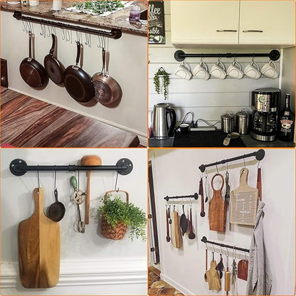 Toplife 23.7 inch Pot Rack, Kitchen Wall Mounted Detachable Pan Lid Utensils Organizer Hanging Rail with 10 Hooks, Black - Image 4