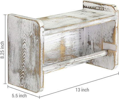 MyGift Farmhouse Paper Towel Holder, Shabby Whitewashed Wood Farmhouse Wall Mounted Kitchen Napkin Dispenser Rack with Top Storage Shelf Spice Racks