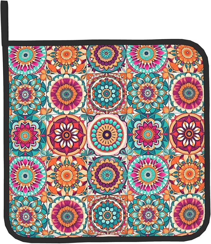 Boho Oven Mitts and Pot Holders - Mexican Flower Kitchen Mitt Sets of 2 Bohemian Oven Gloves Hot Pads for Cooking Baking Grilling - Image 9