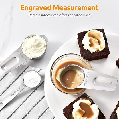 Measuring Cups and Spoons 12 Pieces: U-Taste 18/8 Stainless Steel Kitchen Metal Measure Gadgets, Heavy Duty Stackable Portion Teaspoon Tablespoon Scoop for Baking Cooking Dry & Liquid Food Ingredient - Image 4