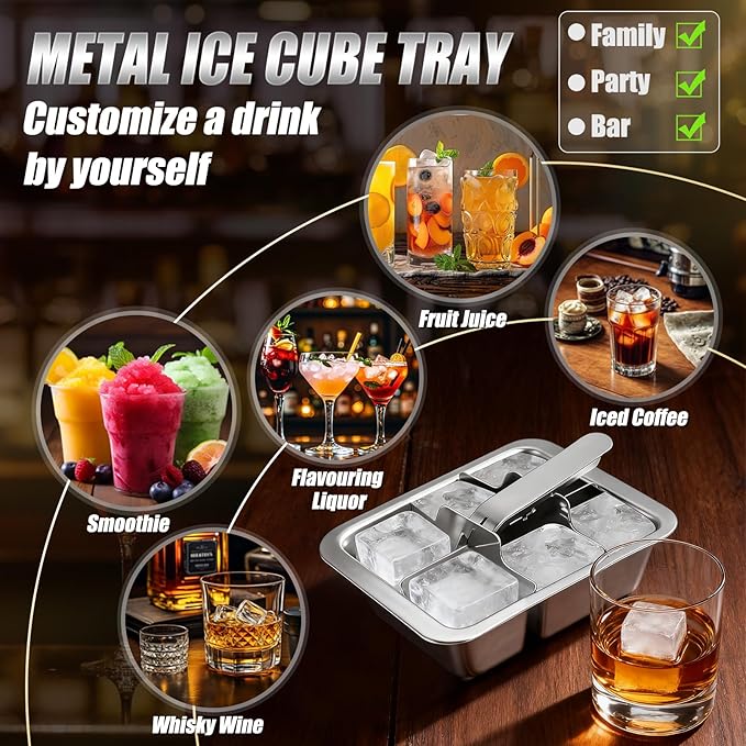 Ice Cube Trays, Large 6-cube Stainless Steel Ice Cube Trays with Easy Release Levers for Professional Drinkers– Portable Reusable Metal Ice Maker for Family Bar - Send Goods From Local Warehouse - Image 6