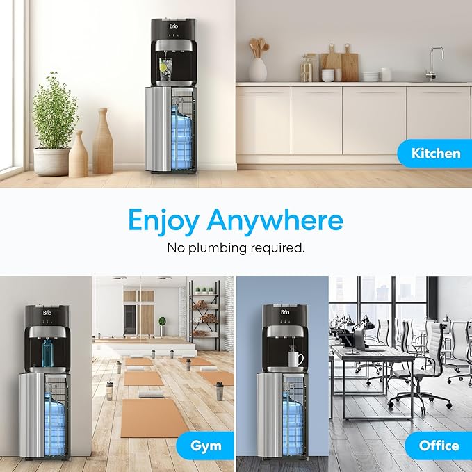 Brio Bottom Loading Water Cooler Dispenser for 5 Gallon Bottles - 3 Temperatures with Hot, Room & Cold Spouts, Child Safety Lock, LED Display with Empty Bottle Alert, Stainless Steel - Image 6