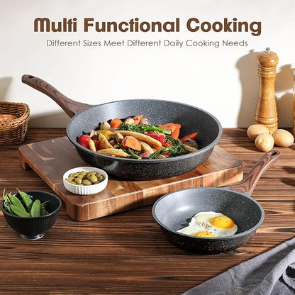 SENSARTE Nonstick Frying Pan Skillet, Swiss Granite Coating Omelette Pan, Healthy Stone Cookware Chef's Pan, PFOA Free (8/9.5/10/11/12.5 Inch) (8 Inch) - Image 6