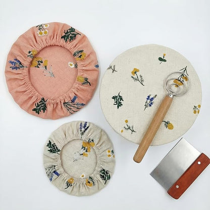 Reusable Bowl Covers (Set of 4) - Breathable Cotton Linen Sourdough Accessories - Elastic Durable Fabric Food Lids for Proofing Baskets & Bread Baking Supplies (Dusty Peach) - Image 7