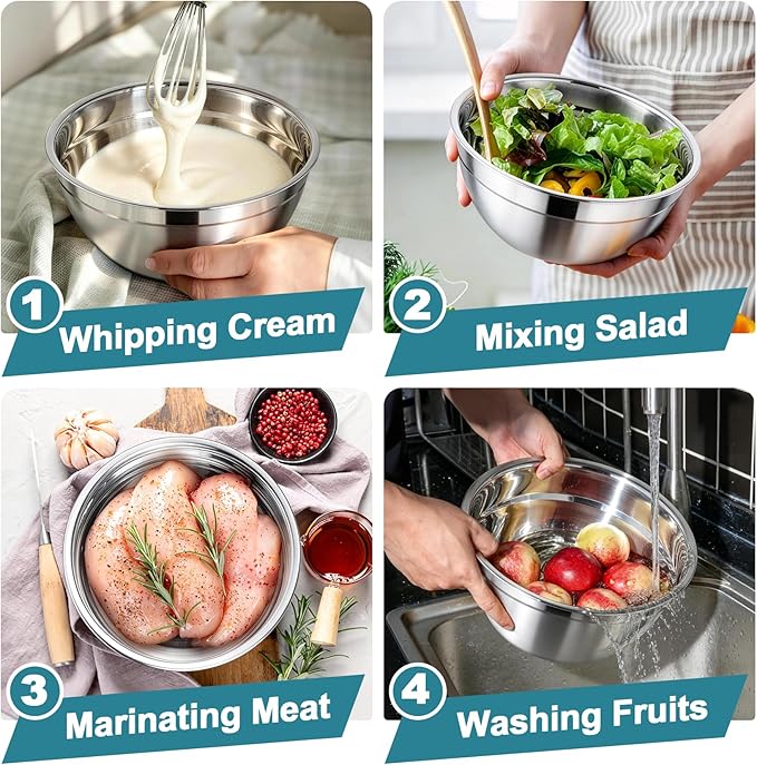 TeamFar Mixing Bowls, Stainless Steel Nesting Salad Bowls with Airtight Lids Set, For Serving/Mixing/Storing, Healthy & Heavy-duty, Dishwasher Safe & Easy Clean, 4.6/3 / 1.5 QT, Navy Blue - Image 6