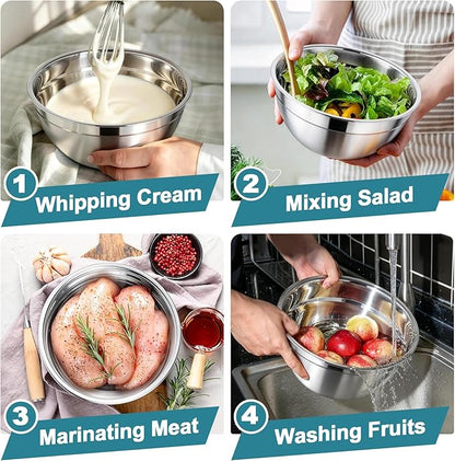 TeamFar Mixing Bowls, Stainless Steel Nesting Salad Bowls with Airtight Lids Set, For Serving/Mixing/Storing, Healthy & Heavy-duty, Dishwasher Safe & Easy Clean, 4.6/3 / 1.5 QT, Navy Blue - Image 6