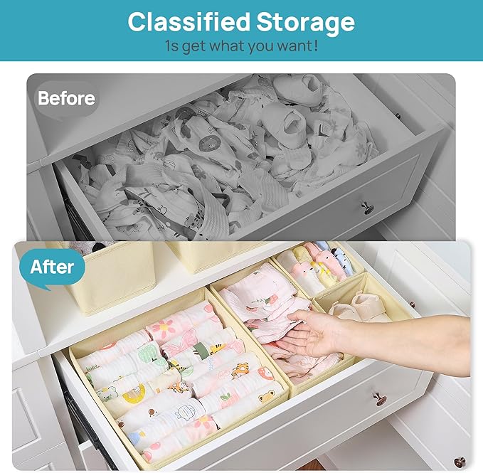 Vtopmart 12 Pack Baby Clothes Organizer, Dresser Drawer Organizer for Baby Clothing, Foldable Fabric Closet Drawer Storage Bins, Nursery Dresser Dividers for Bra, Socks, Ties, Scarf - Image 2