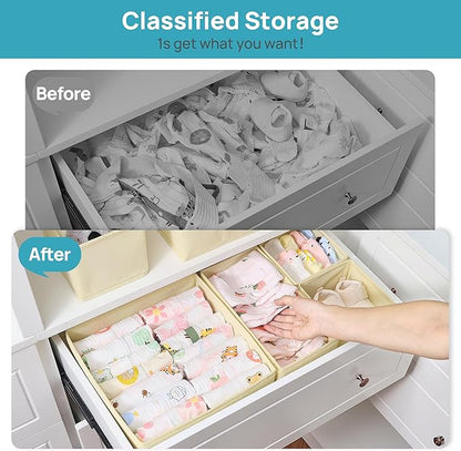 Vtopmart 12 Pack Baby Clothes Organizer, Dresser Drawer Organizer for Baby Clothing, Foldable Fabric Closet Drawer Storage Bins, Nursery Dresser Dividers for Bra, Socks, Ties, Scarf - Image 2