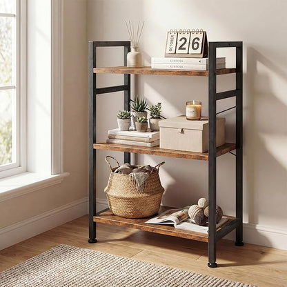DUMOS 3 Tiers Bookshelf, Classical Book Shelf, Tall Display Shelves in Living Room/Home/Office, Storage Organizer for CDs/Books/Movies, Brown - Image 2