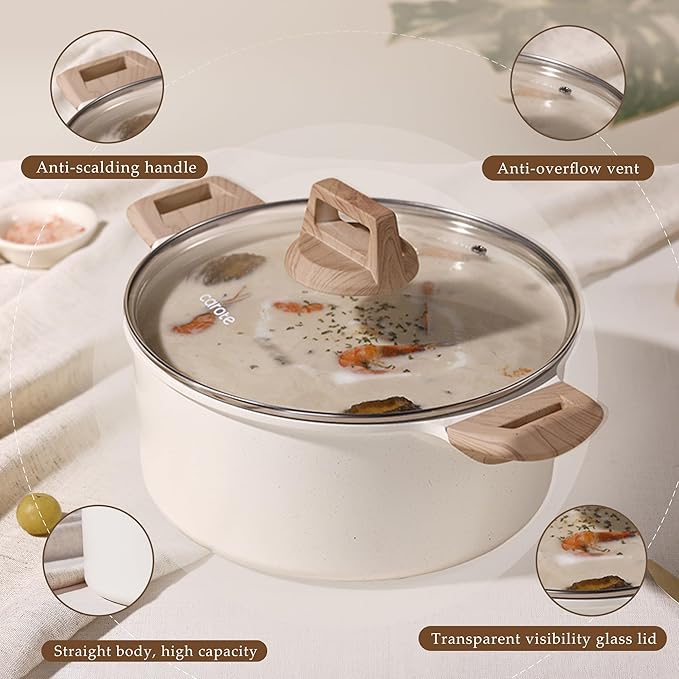 CAROTE 8 Qt Nonstick Stock Pot with Lid Soup Pot, 8 Quart Casserole with Lid, Easy to Clean Non Stick Cooking Pot Cookware PFOA Free, White Granite - Image 6