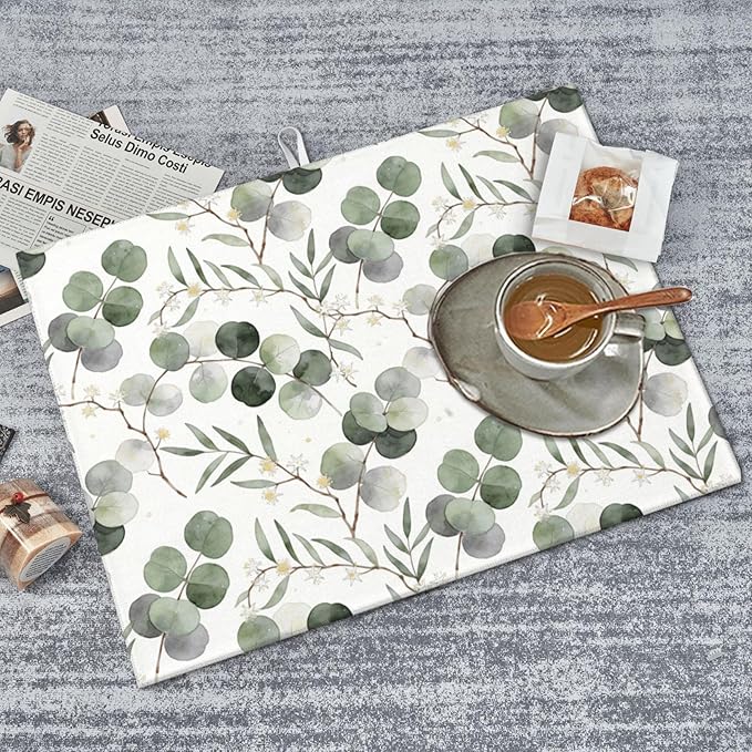 Sage Green Dish Drying Mat, for Spring Kitchen Counter Microfiber Absorbent, Sage Leaves Dish Draining Mat Extra Large 18"x24" - Image 6