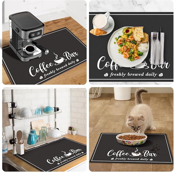 CooRug Absorbent Coffee Mat, Fashion Dish Drying Mat for Kitchen Counter Coffee Bar Accessories Espresso Machine Dish Rack 12" x 20" Black - Image 5