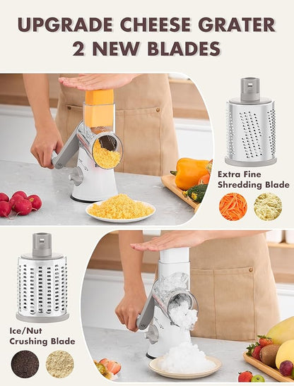 GDL Rotary Cheese Grater, Upgraded 5-in-1 Cheese Grater Hand Crank, Multi-purpose Cheese Shredder with Handle, Vegetable Slicer Cutter Ice Shaver for Potato, Carrot, Nuts, Chocolate - Image 2