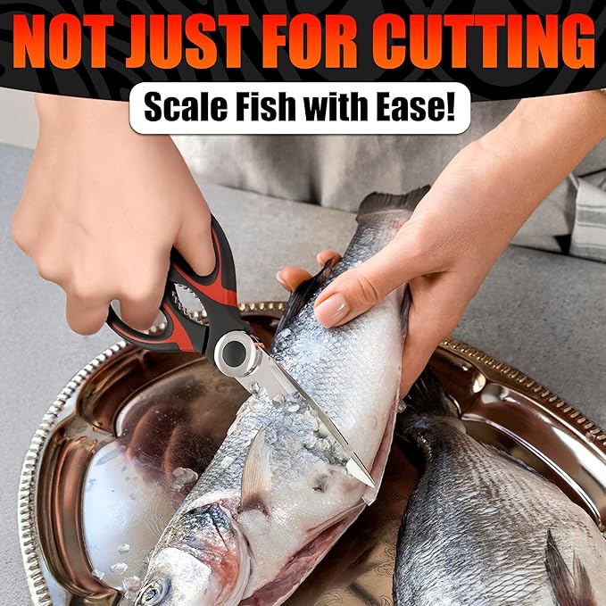 2 Pcs Heavy Duty Kitchen Scissors for Food – 5-in-1 Stainless Steel Kitchen Shears with Bottle Opener, Non-Slip Handles & Protective Cover – Utility Scissors for Cutting Meat, Poultry & Vegetables - Image 9