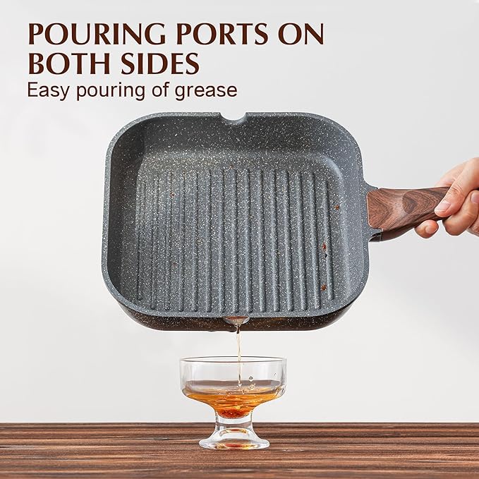 SENSARTE Nonstick Grill Pan for Stove Tops, Versatile Griddle with Pour Spouts, Square Big Cooking Surface, Durable Skillet Indoor & Outdoor Grilling. PFOA Free,12Inch - Image 6