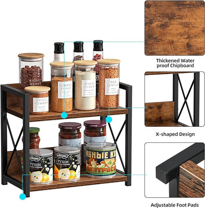 Giikin Countertop Shelf Organizer, 2 Tier Kitchen Spice Rack for Countertop, Wood Coffee Counter Shelf Organizer for Home (Brown, S) - Image 5