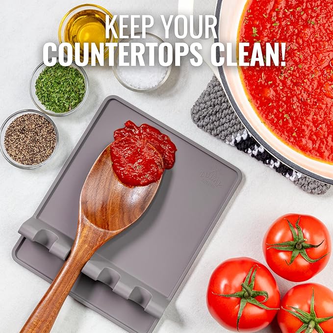 Zulay Kitchen Extra Large Silicone Utensil Rest with Drip Pad for Multiple Utensils - BPA-Free Heat-Resistant Spoon Rest & Spoon Holder for Stove Top - Kitchen Utensil Holder for Spoon - Gray - Image 2