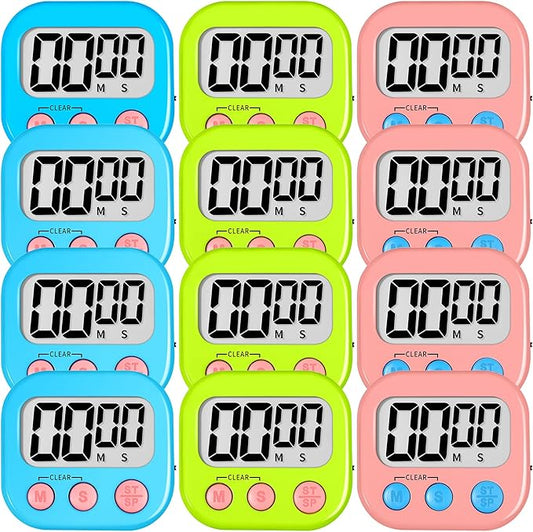 ZILLEEN 12 Pack Kitchen Timers for Cooking Digital Classroom Timers for Kids Teachers Blue Green Pink by ZILLEEN