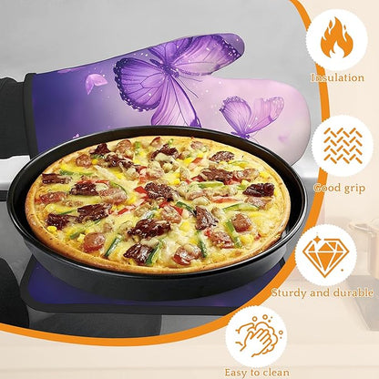 Purple Butterfly Oven Mitts and Pot Holders Set,Sparkling Kitchen Oven Gloves and Pot Holder with Heat Resistant Non Slip for Cooking Baking Grilling(4 Piece Set)