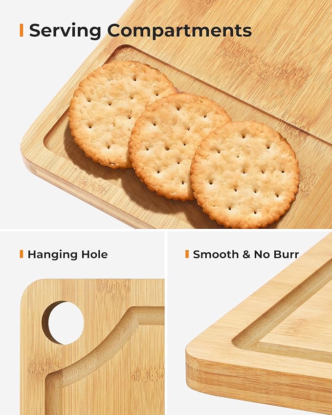 Bamboo Cutting Board for Kitchen, Knife-Friendly Wooden Cutting Boards Set 3-Piece with Juice Groove, Durable Chopping Boards for Meat, Vegetables, Fruits, Cheese(Natural)